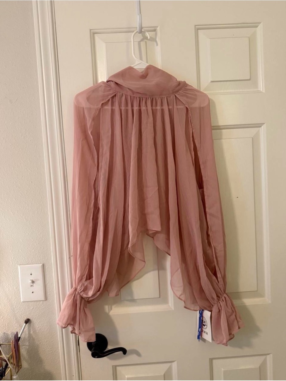 Cider Dusty Rose Sheer Blouson Sleeve Top